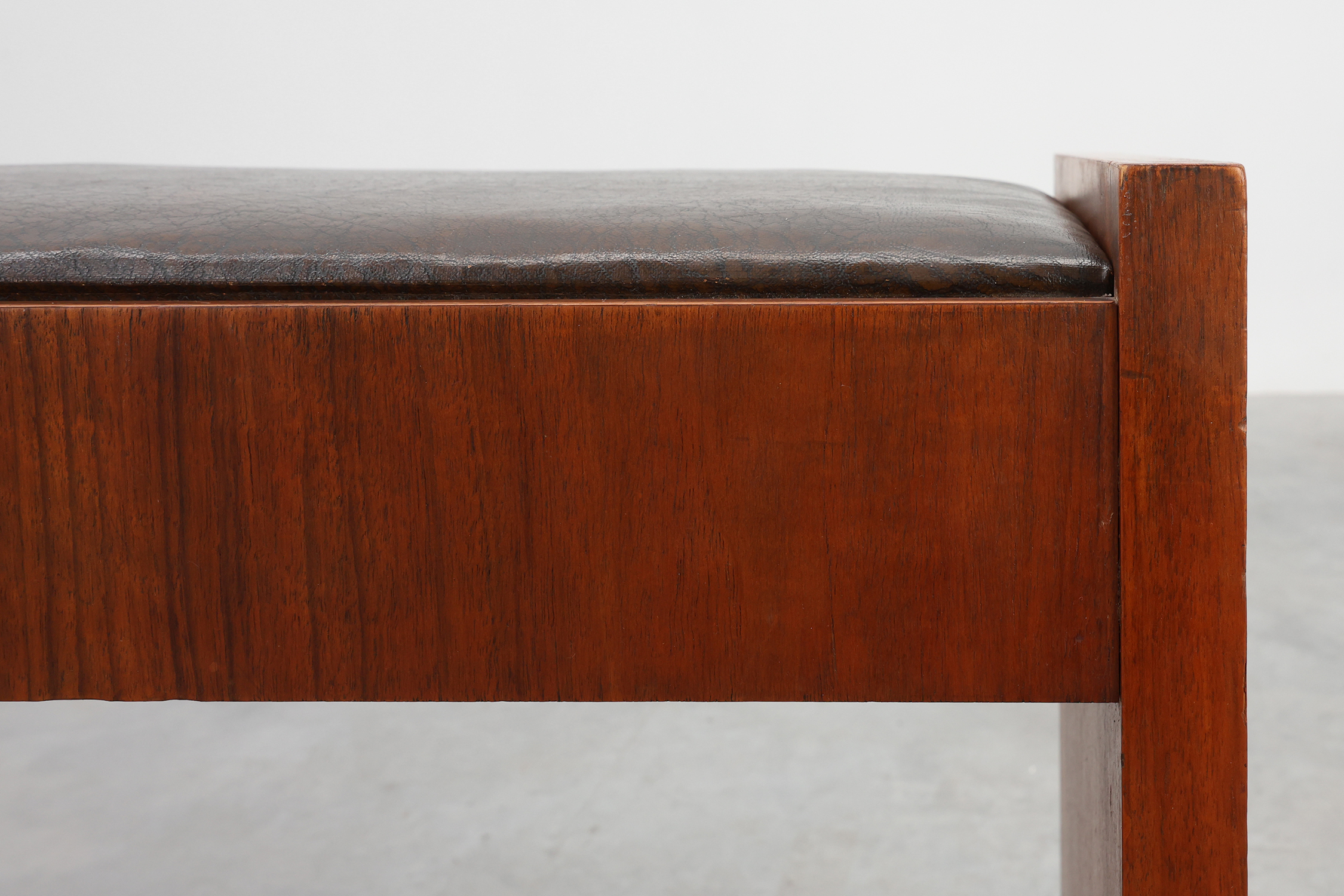 Art Deco Walnut Stool with Leather Seat, Belgium ca. 1925thumbnail